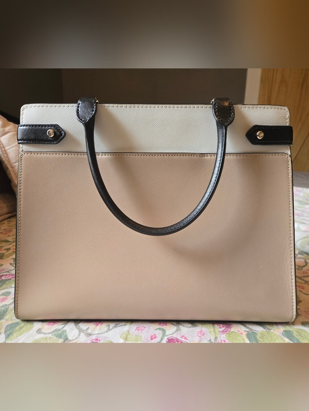 Kate Spade Staci Saffiano Leather Satchel/Crossbody | Two-Toned Beige and Cream - Picture 3 of 12